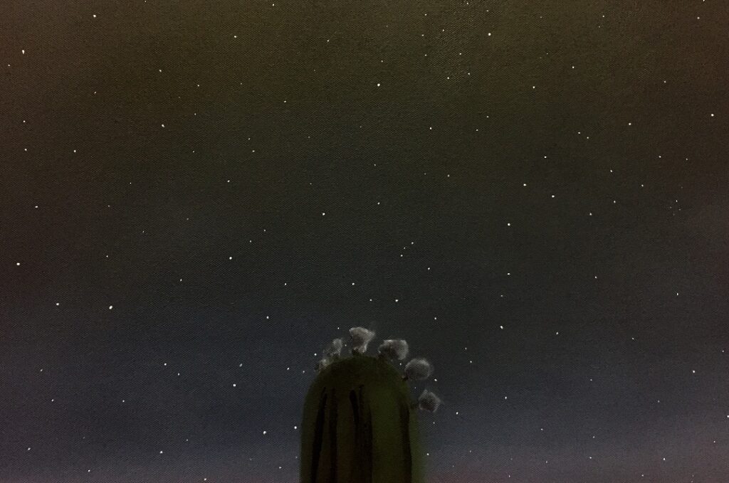 Saguaro Blossom Night, detail. Oil on canvas, 2018