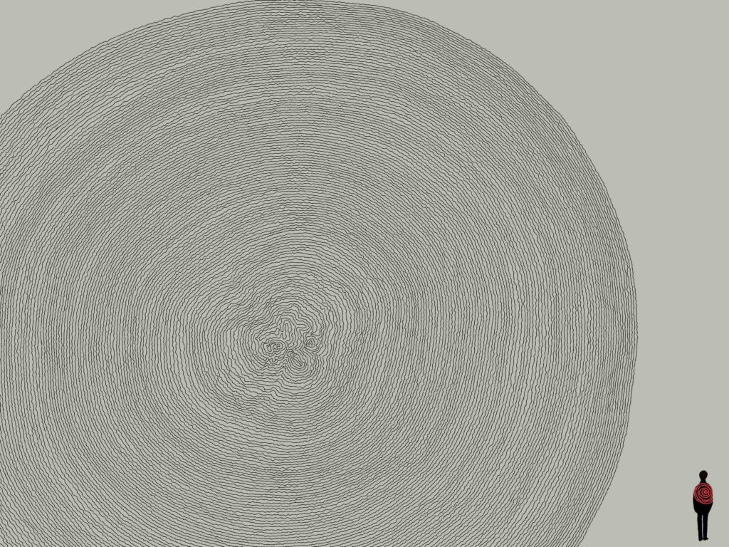 Man with giant detailed circle